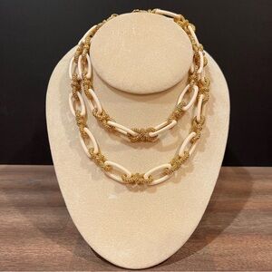 C Wonder Gold Tone Off White  Oval Chain Link Long Necklace